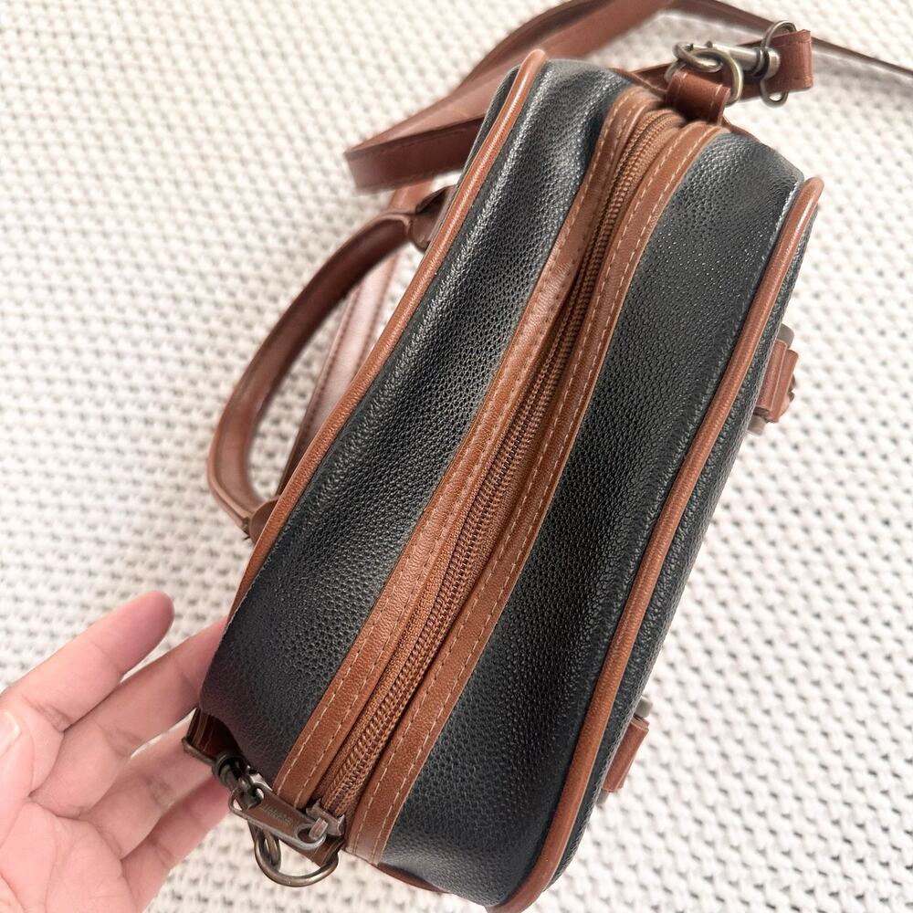 Esprit Vintage Black Tan Faux Leather Top Handle Camera Zip Crossbody Bag Y2K - Picture 5 of 8